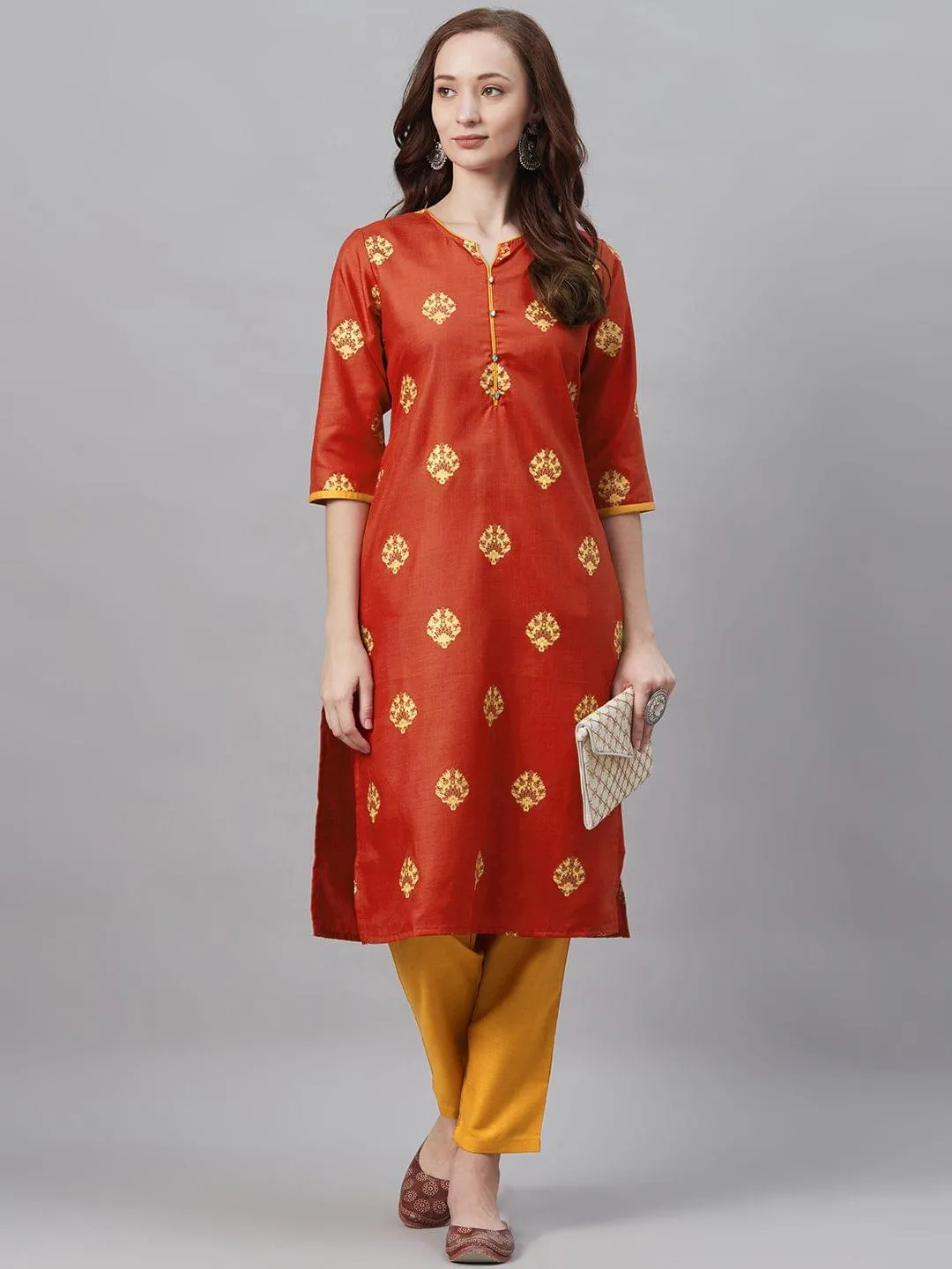 Polyester Ornamental Kurta With Trouser Front
