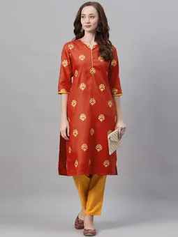 Polyester Ornamental Kurta With Trouser Front