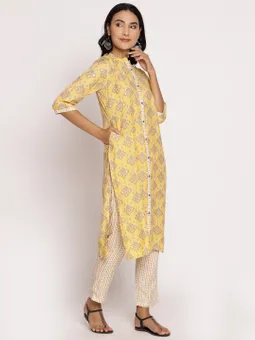 Yellow Ornamental Printed Kurta With Trouser
