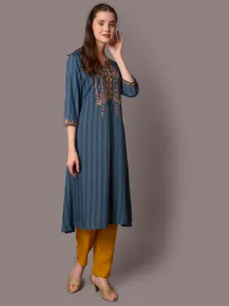Teal Embroidered Kurta With Trouser