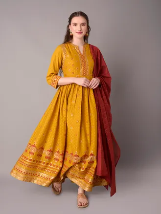 Women Mustard Dress With Dupatta