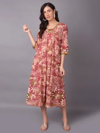 Pink Floral Printed Dress