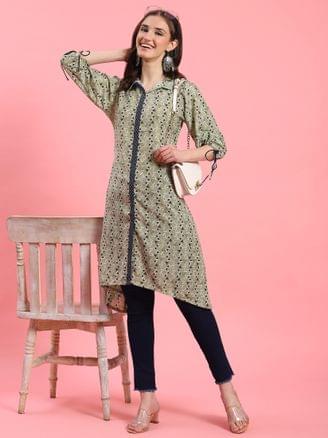 Green Geometric Printed Kurta