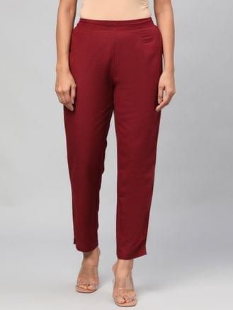 Solid Rayon Burgundy Trouser