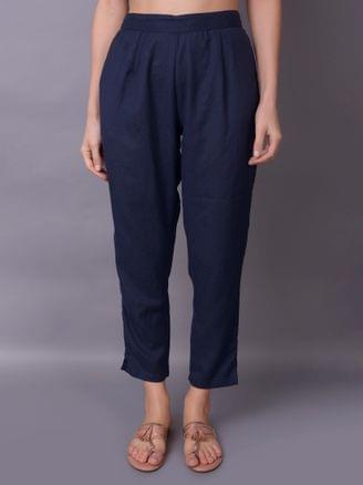 Solid Liva Rayon Navy Blue Trouser