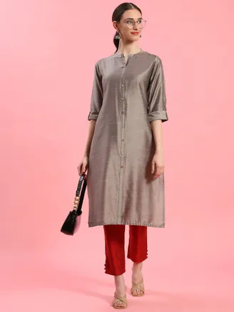 Grey Solid Kurta