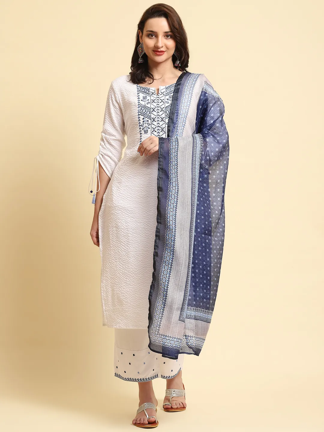 White Solid Kurta Comfort Pant Dupatta
