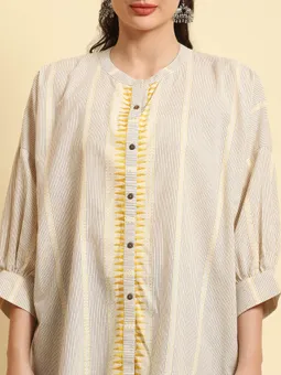 Off White Stripe Printed Short Kurta