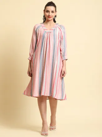 Multicolor Stripe Printed Short Dress