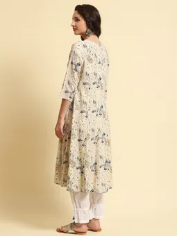 Grey Floral Printed Kurta
