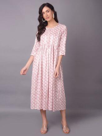 Pink Cotton Printed Dress