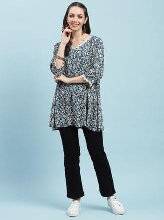 Blue Floral Printed Tunic