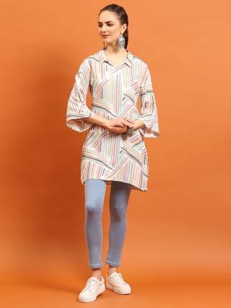 White Abstract Printed Tunic