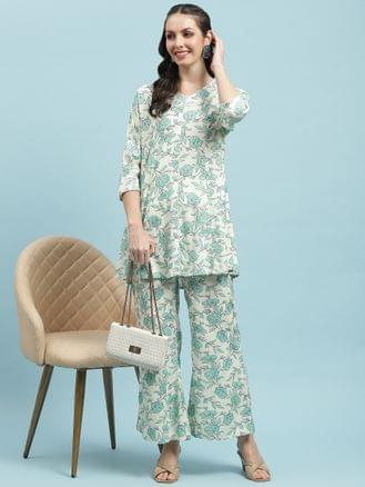 Teal Floral Printed Co-Ord Set