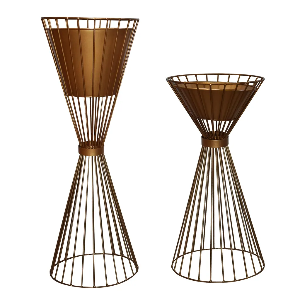 Set of 2 - Metal Wire Based Decorative Plants Stand for Indoor / Outdoor - Gold