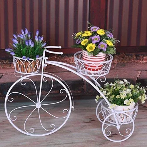 56 x 67 x 18.5 cm - Cycle Design Flower Pot metal Stand for Indoor/Outdoor/Balcony/Terrace - White