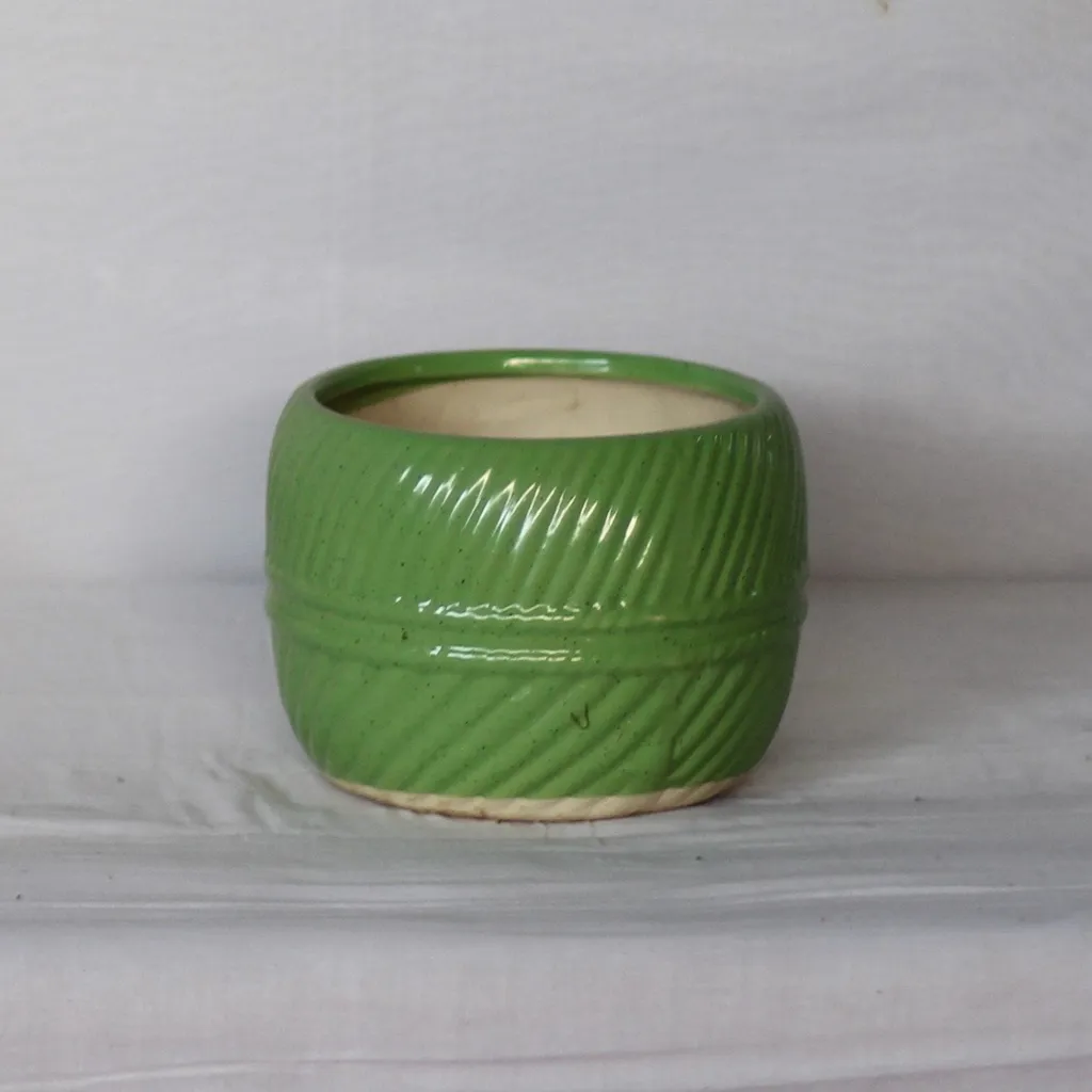 6X7 Inch Green Elegant Round Ceramic Planter