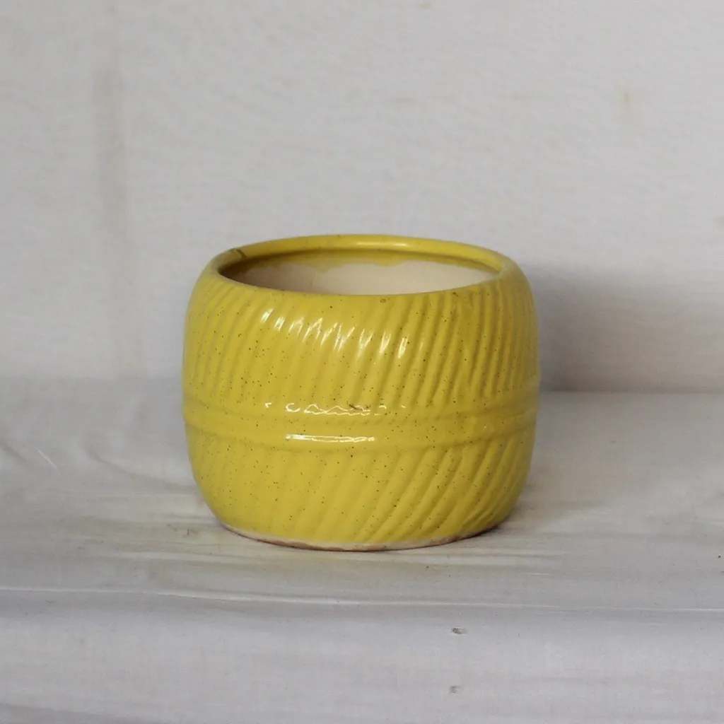 6X7 Inch Yellow Elegant Round Ceramic Planter