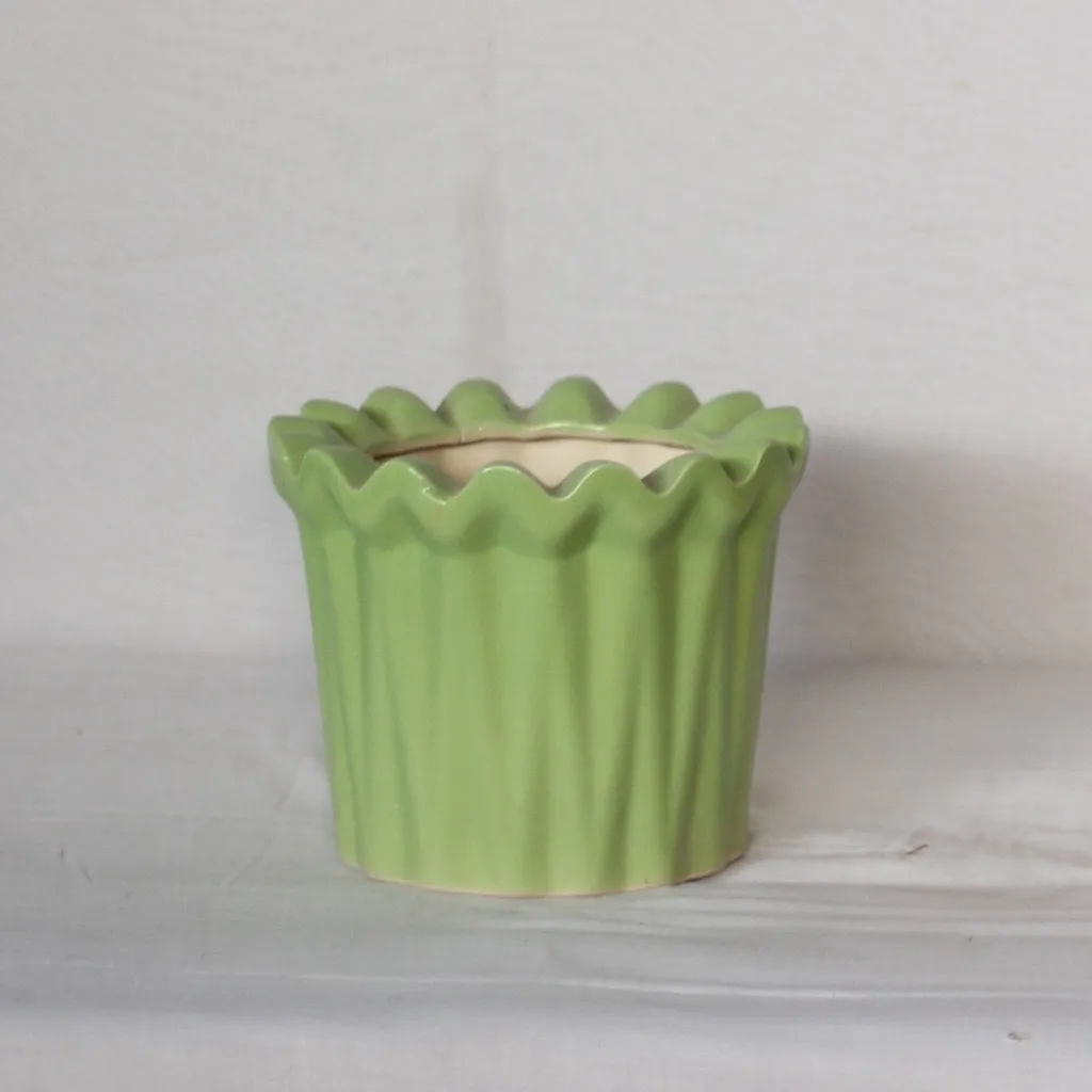 5X7 Inch Green Round Uneven Edged Ceramic Planter