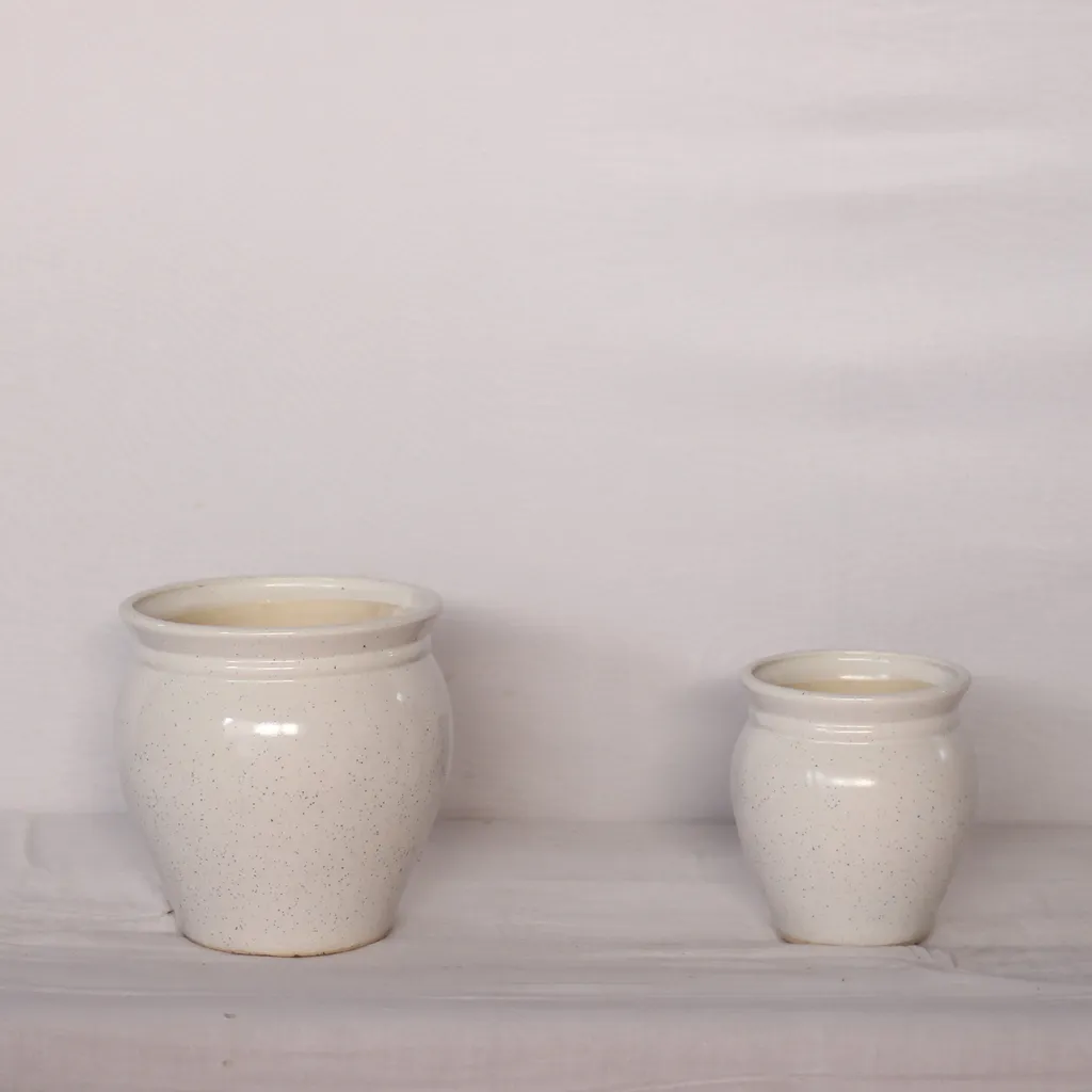 Set of 2 White Matka Ceramic Planter (12 Inches)