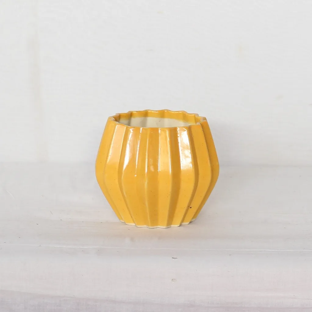 5X6 Inch Yellow Barrel shaped Ceramic Planter