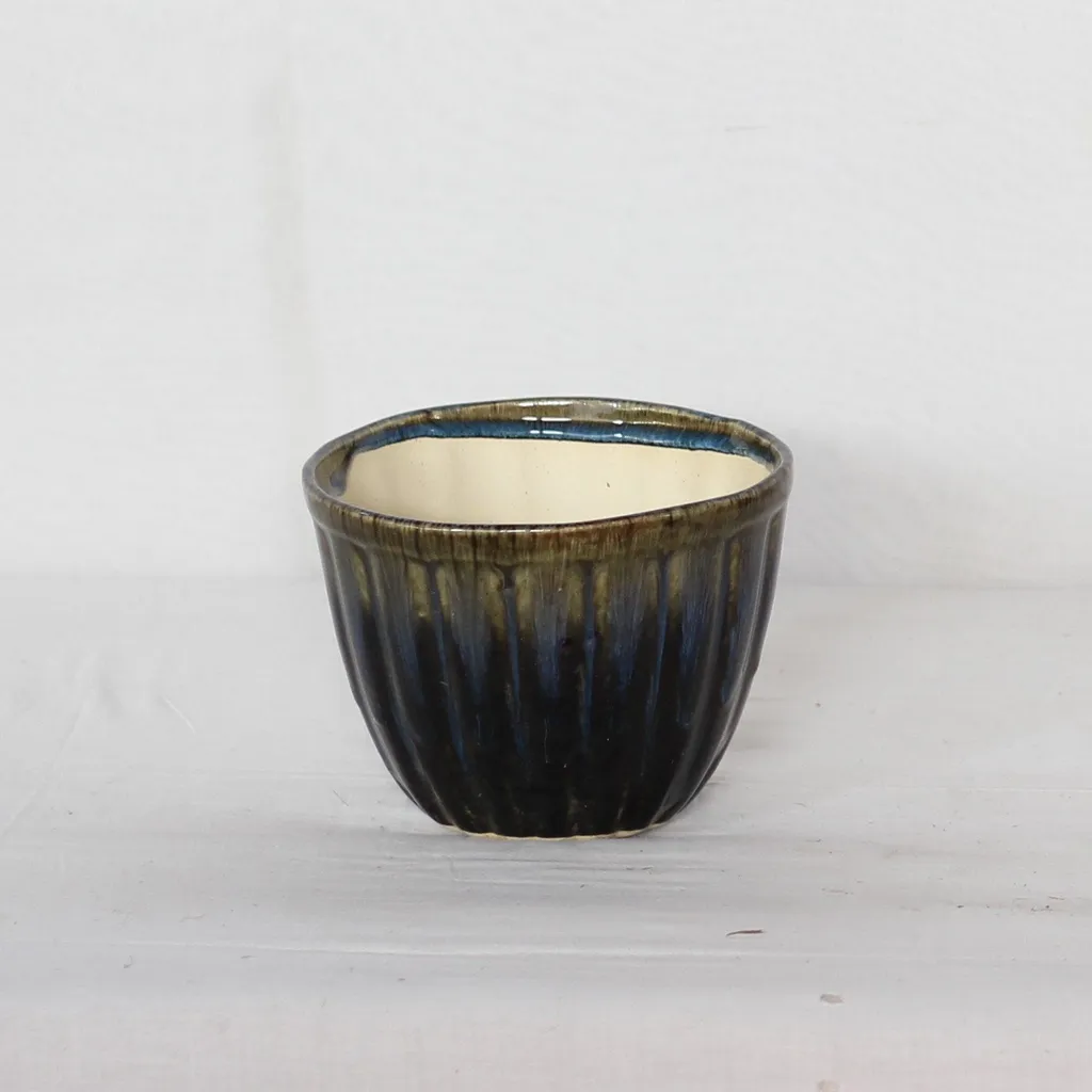 6X6 Inch Blue- Brown Lined Cup Ceramic Planter