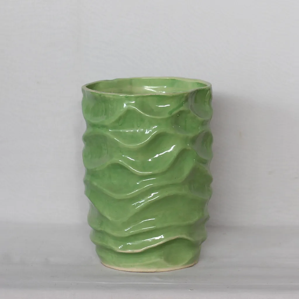 8X14 Inch Green Textured Tin Ceramic Planter