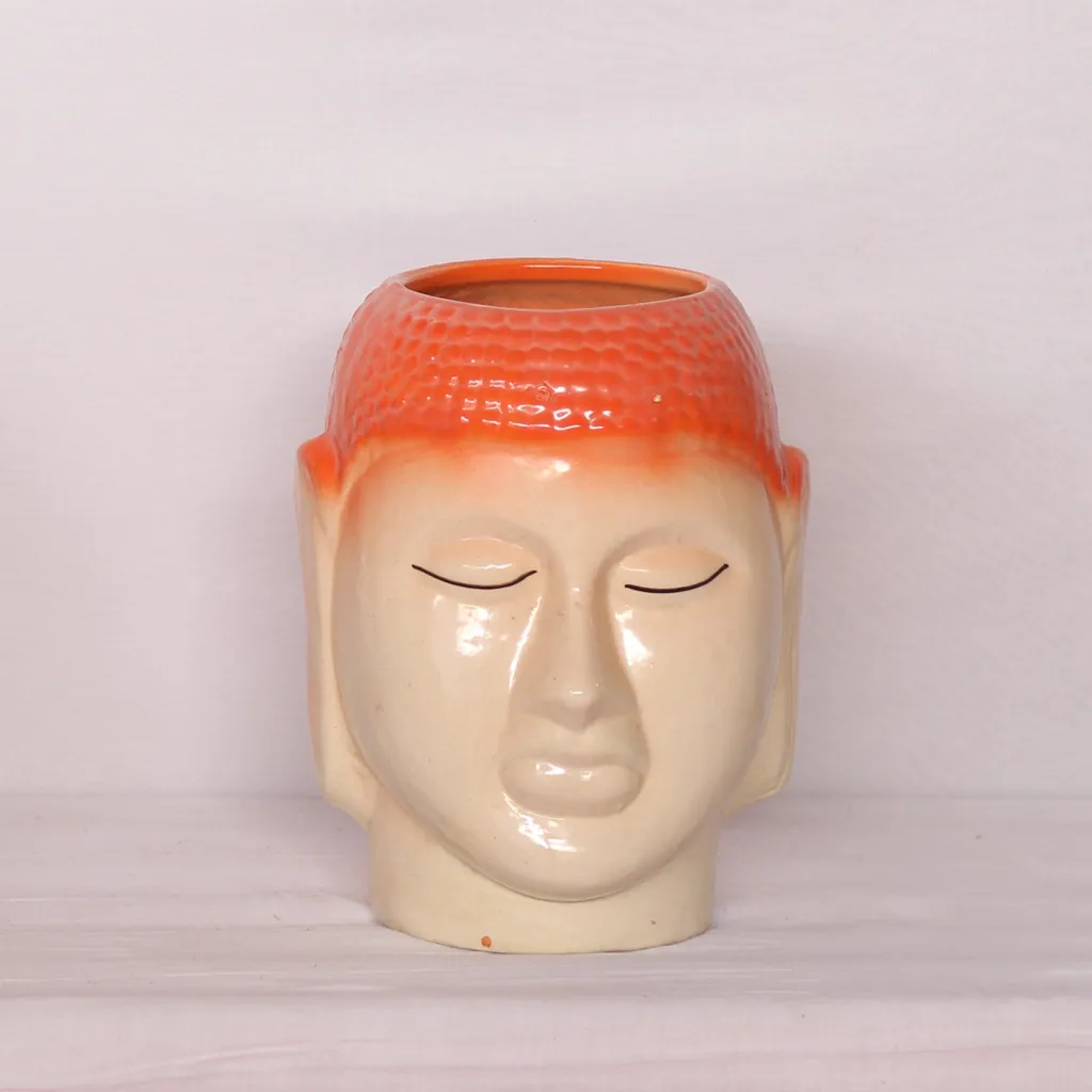6X15 Inch Orange- Beige Large Buddha Ceramic Planter