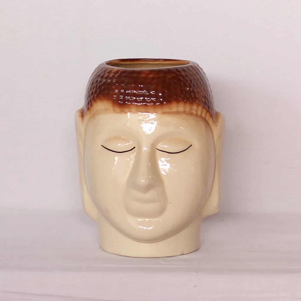6X15 Inch Brown- Beige Large Buddha Ceramic Planter