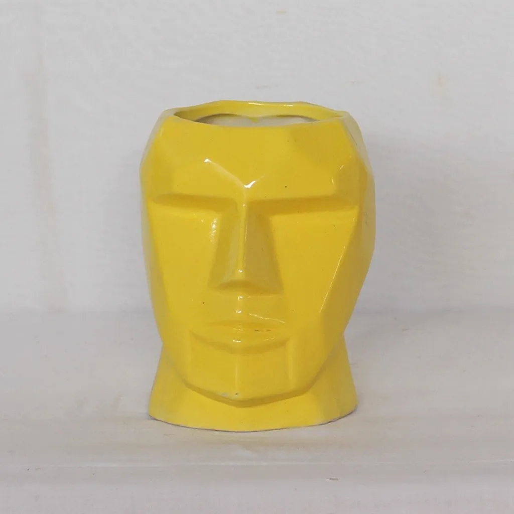 5X8 Inch Yellow Robot Face Ceramic Planter