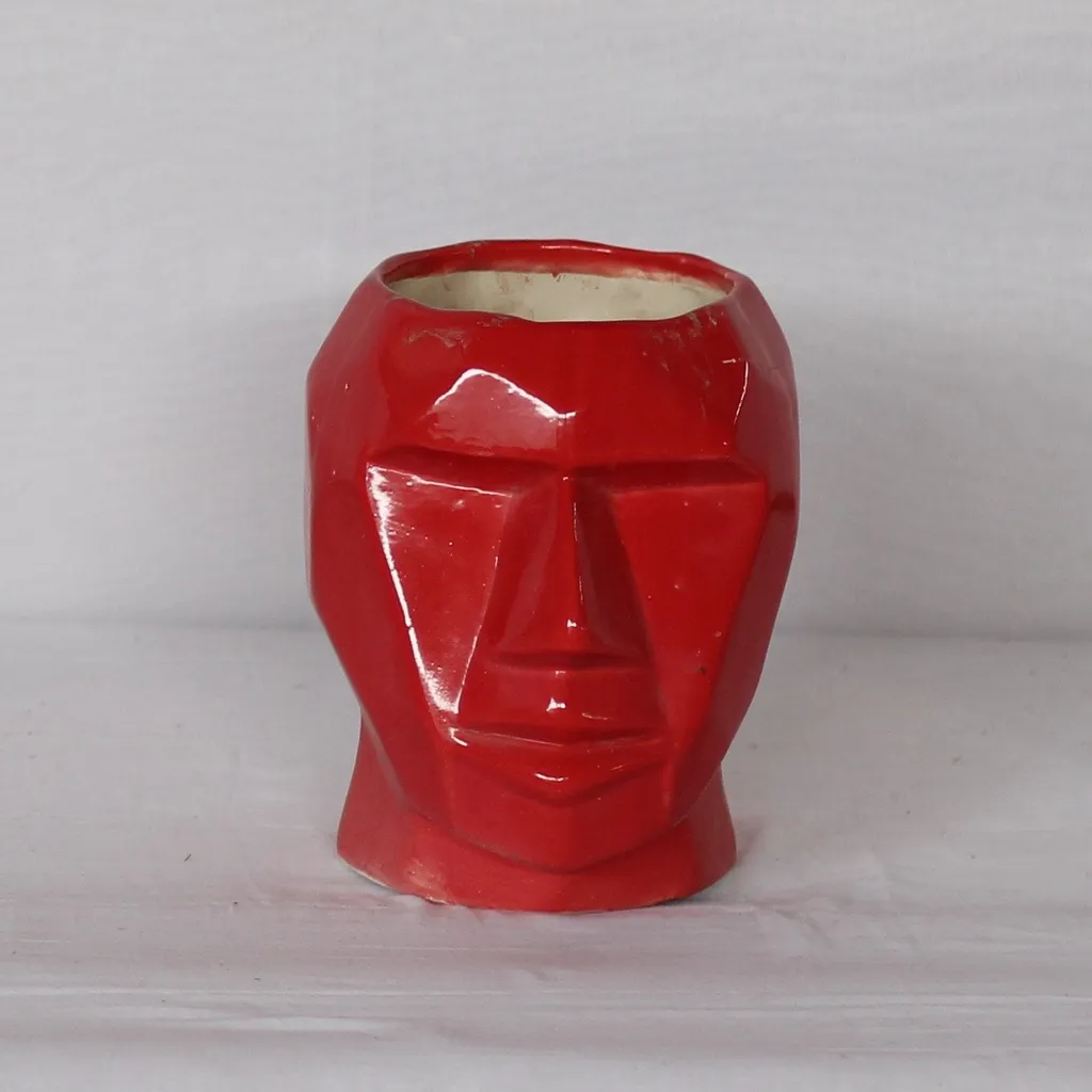 4X7 Inch Red Robot Face Ceramic Planter