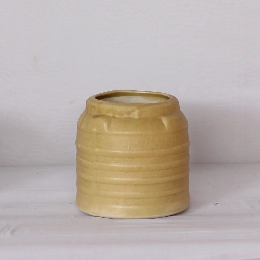 4X7 Inch Brown Round Cylindrical Lined Ceramic Planter