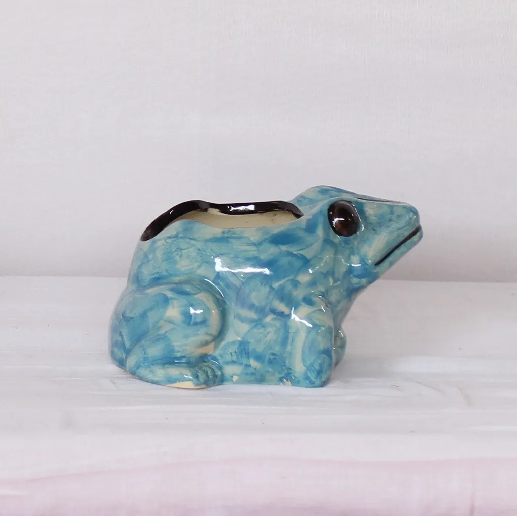 5X5 Inch Blue Frog Ceramic Planter