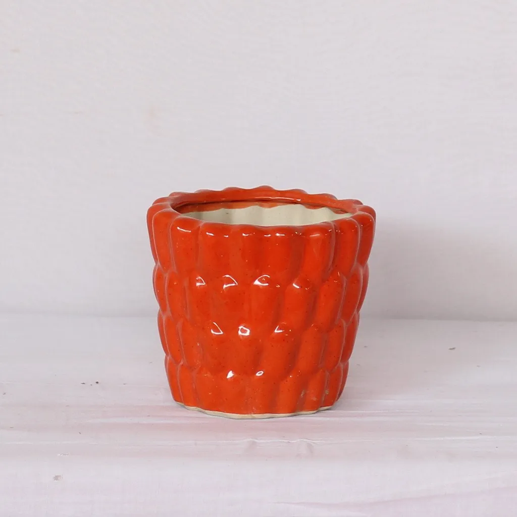 6X7 Inch Red Round Cylindrical Ceramic Planter