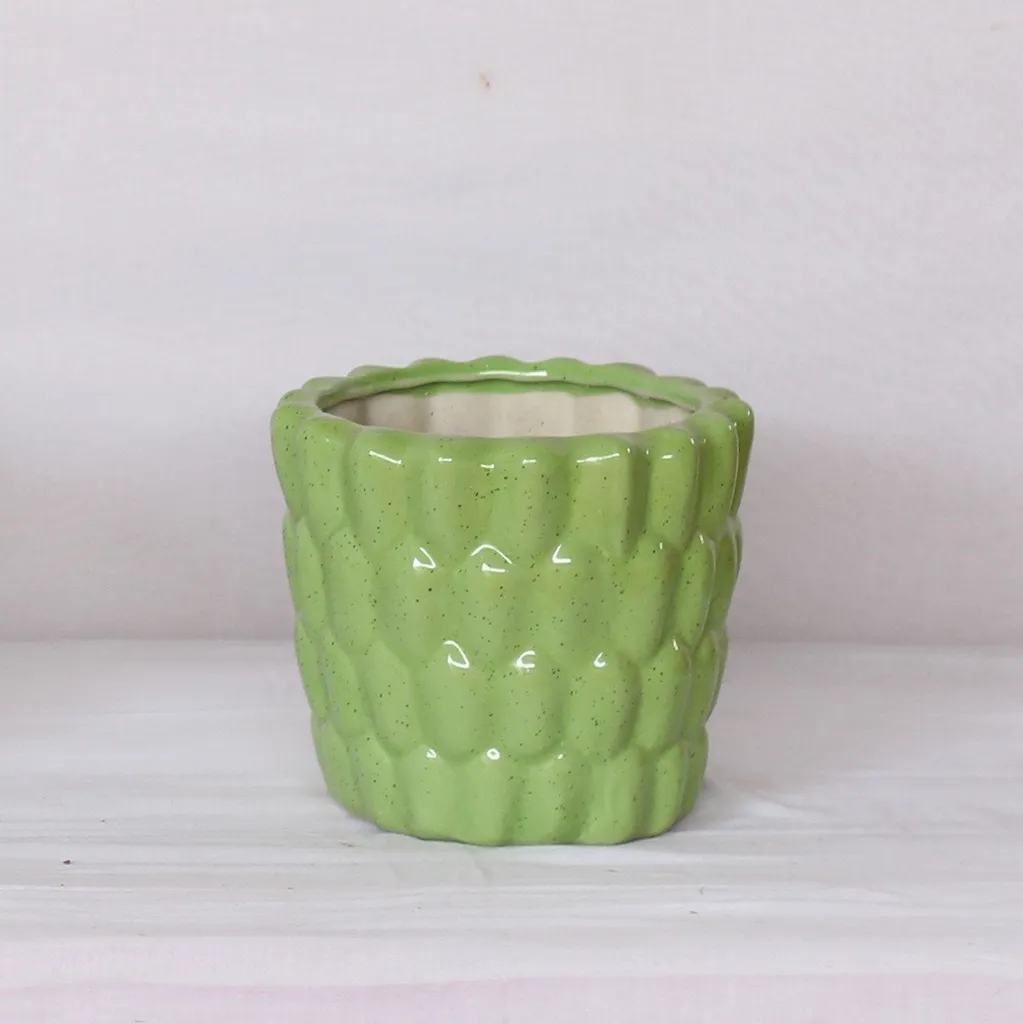 6X7 Inch Green Round Cylindrical Ceramic Planter