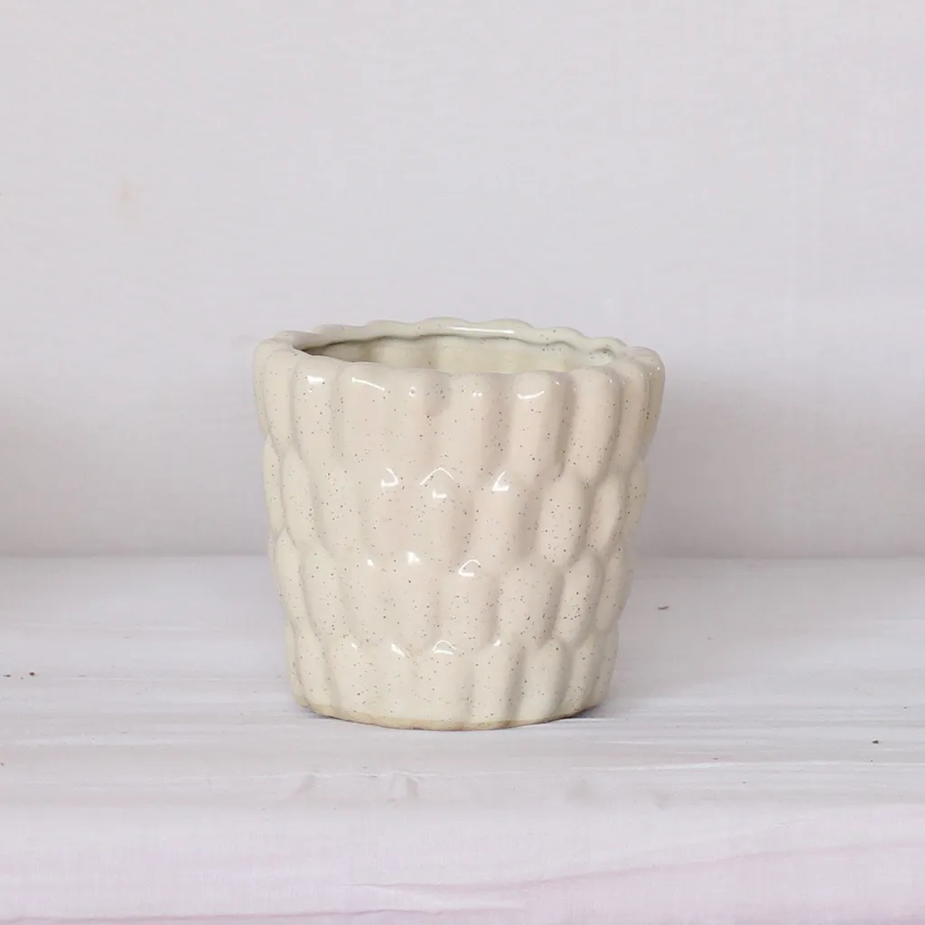 6X7 Inch White Round Cylindrical Ceramic Planter