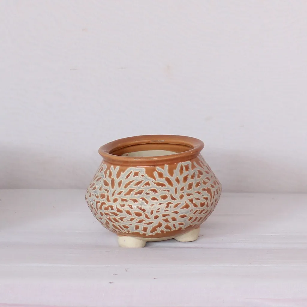 5X5 Inch White-Brown Handi Ceramic Planter