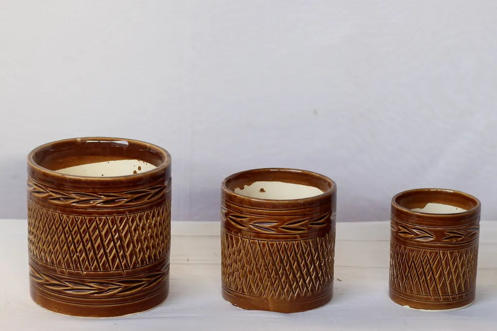 Cylindrical Ceramic Planters- Set of 3 (7, 6, 4.5 Inch)