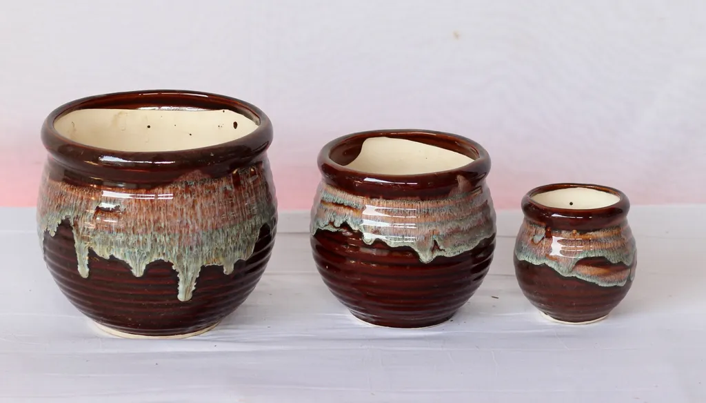 Matka Ceramic Planter-Brown- Set of 3 (7, 5.5, 3.5 Inch)