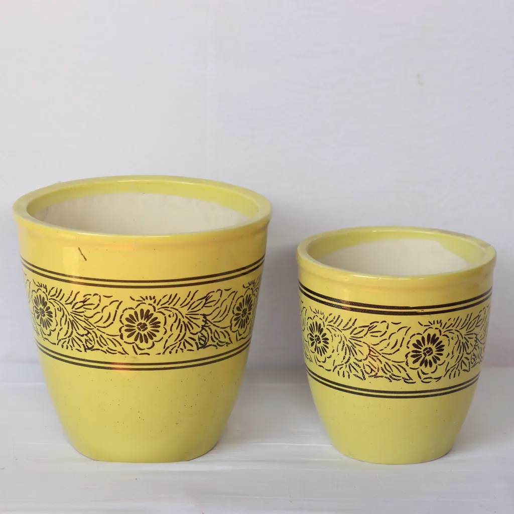 Warm Yellow Ceramic Planters- Set of 2 (12 x 12, 9.5 x 9 Inch)