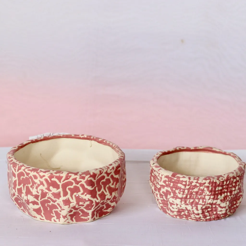 Cute pink Ceramic Planters- Set of 2 (4 x 8, 3.5 x 6.5 Inch)