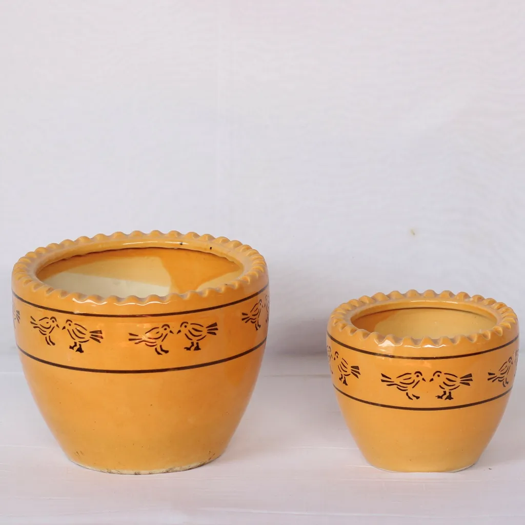 Orange Ceramic Planters-Set of 2 (7 x 9, 5 x 6.5 Inch)