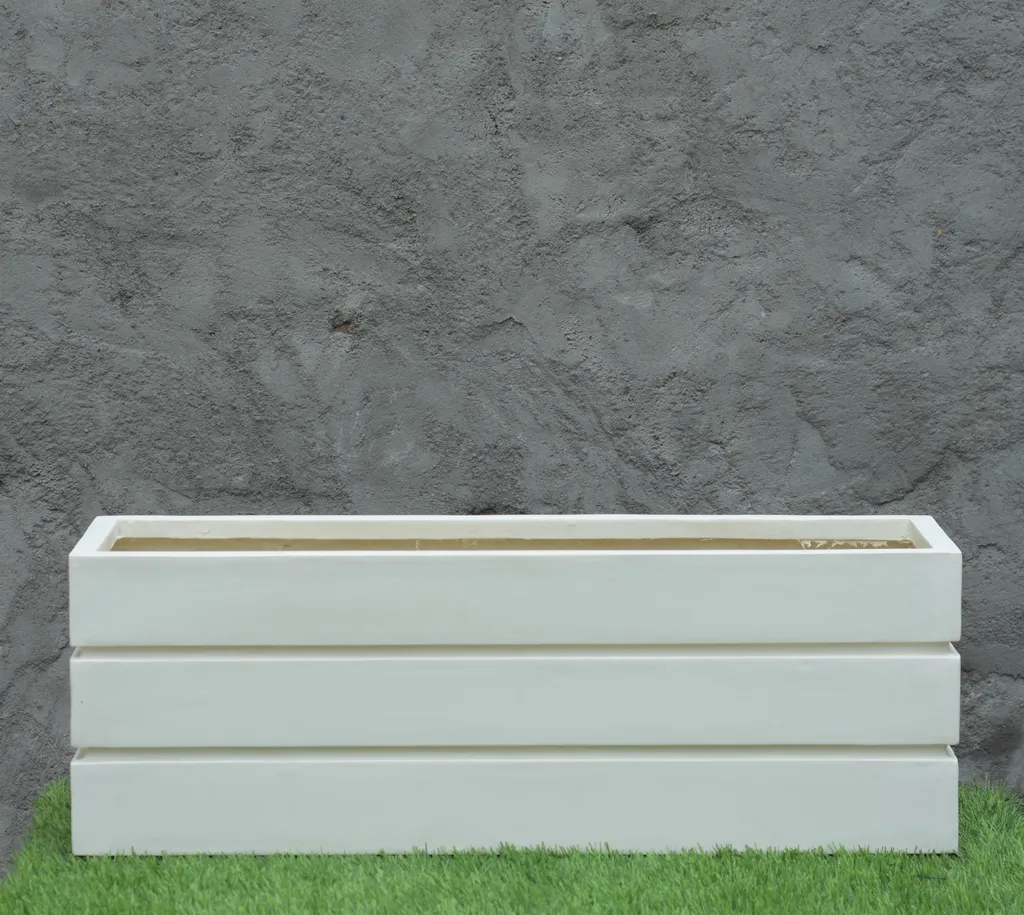 Rectangular Double-Grooved Fiberglass Planter-White-28X9X9 Inches