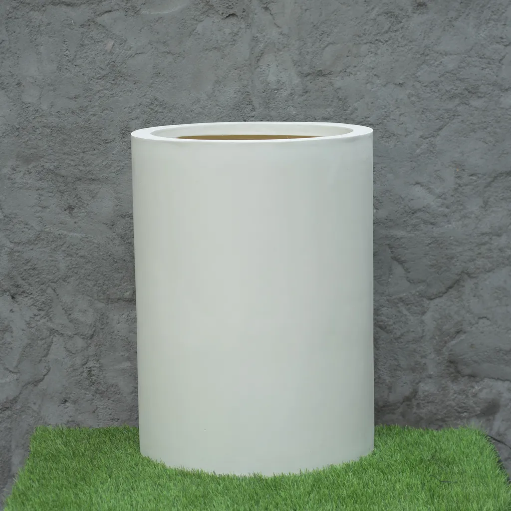 Cylinder Fiberglass Planter-White-18X24 Inches