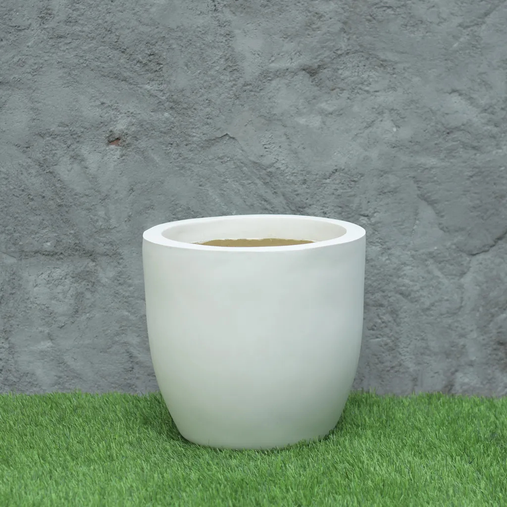 Cup Fiberglass Planter-White-12 Inches