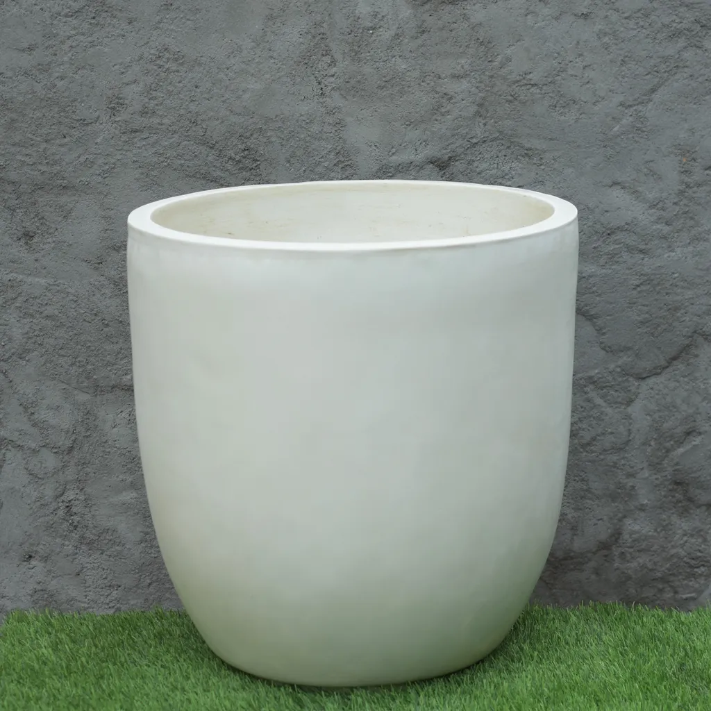 Cup Fiberglass Planter-White-15 Inches