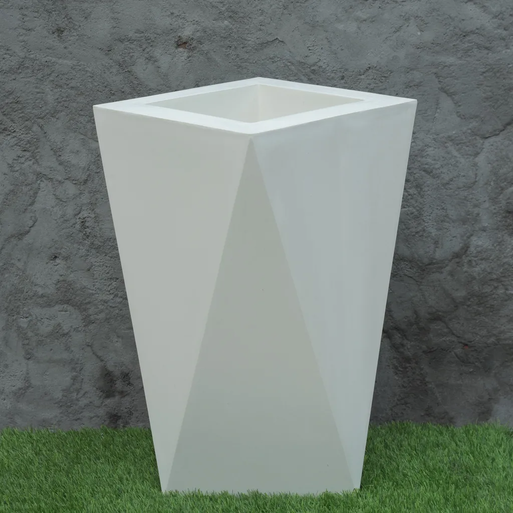 Diamond Double-Bodied Fiberglass Planter (White) - 10 X 8 X 18 Inches