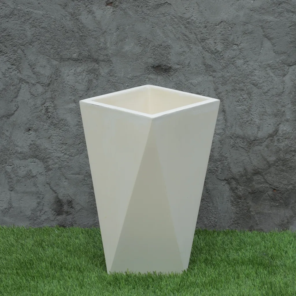 Diamond Single-Bodied Fiberglass Planter (White) - 10 X 8 X 18 Inches