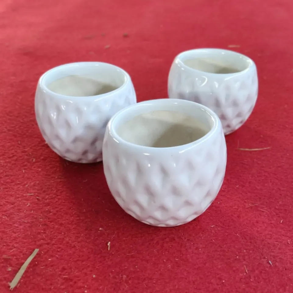 Set of 3 - 2 Inch Round Ceramic Diamond Pots
