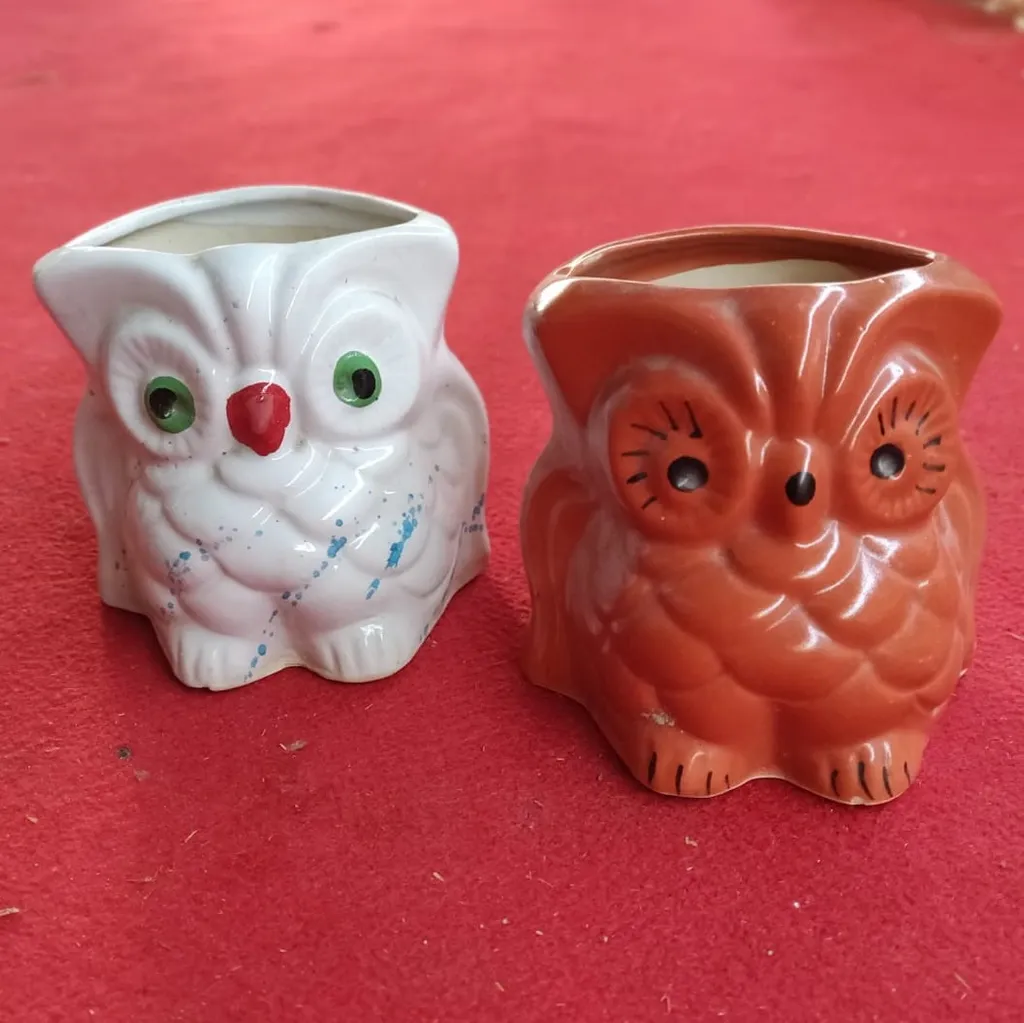 Set of 2 - 5 Inch Mini Owl Ceramic Planters